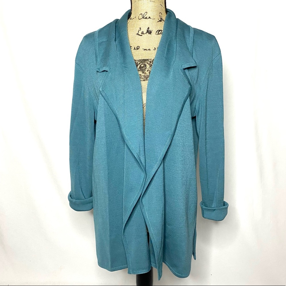 St. John Teal Wool Blend Knit Cardigan Sweater